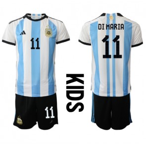 Argentina Angel Di Maria #11 Replika Babytøj Hjemmebanesæt Børn VM 2022 Kortærmet (+ Korte bukser)